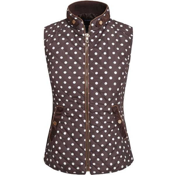NE PEOPLE Womens Light Weight Polka Dot Low Turtle Neck Quilted Vest