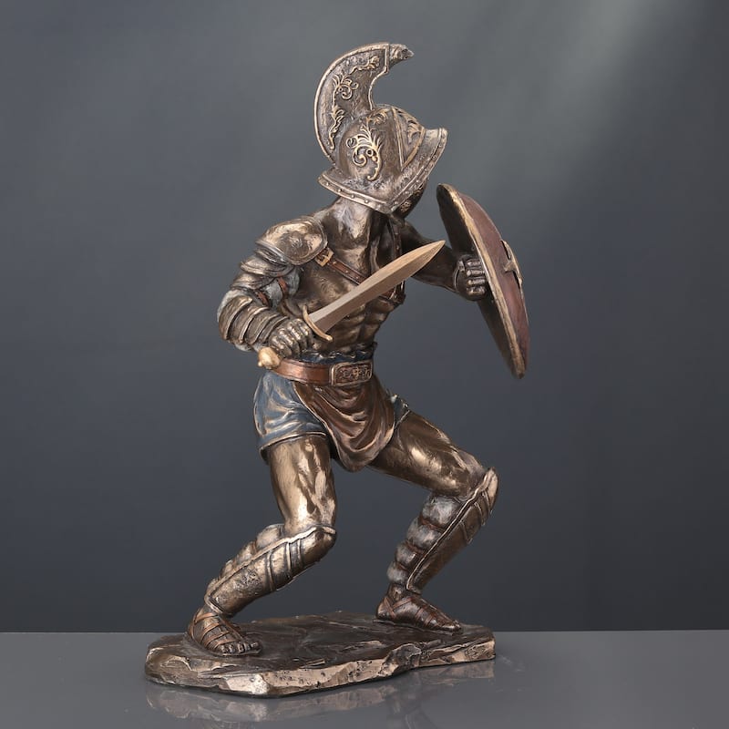 10.04" H MURMILLO GLADIATOR WIELDING GLADIUS AND PARMA Cold Cast Bronze - 3.94"x5.91"x10.04"