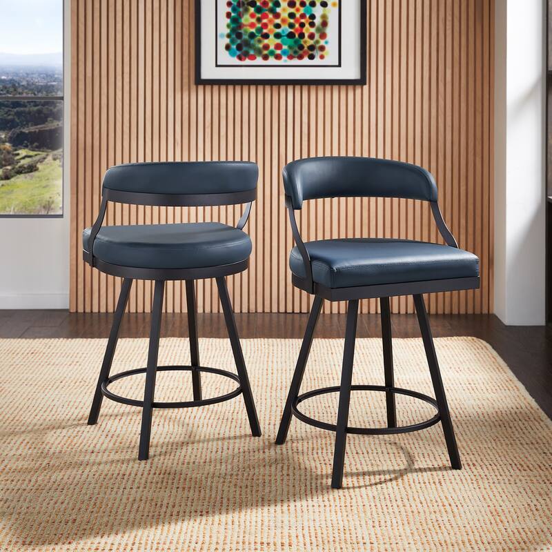 Bacalar Black Finish Metal Vegan Leather Swivel Chair (Set of 2) by iNSPIRE Q Modern