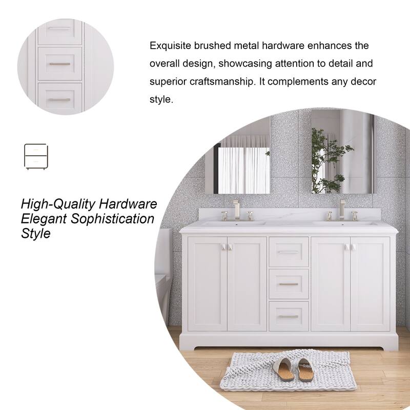 60/72 Inches Plywood Freestanding Bathroom Vanity Set with Drawer and Ceramic Sink