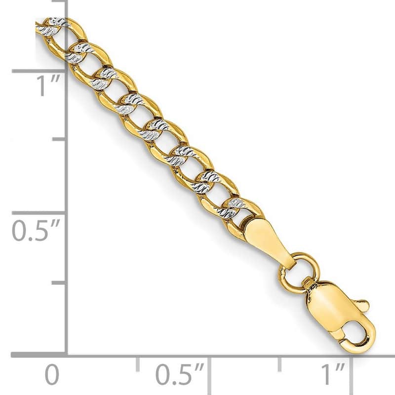 Curata 14k Yellow Gold 3.4mm Semi solid Pave Curb Chain Bracelet