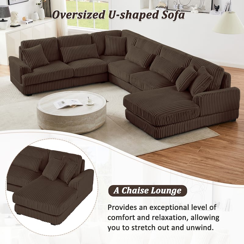Oversized Corduroy Sectional Sofa with a Chaise