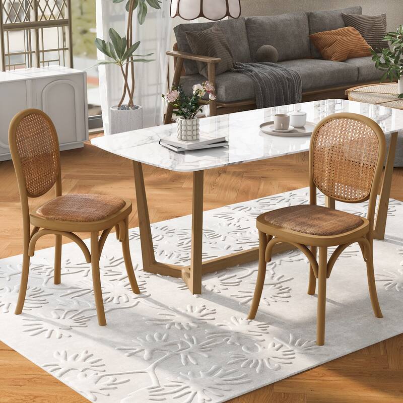 Vintage Style Back Of Rattan Dining Chairs( Set Of 2 )No Assembly Is Required