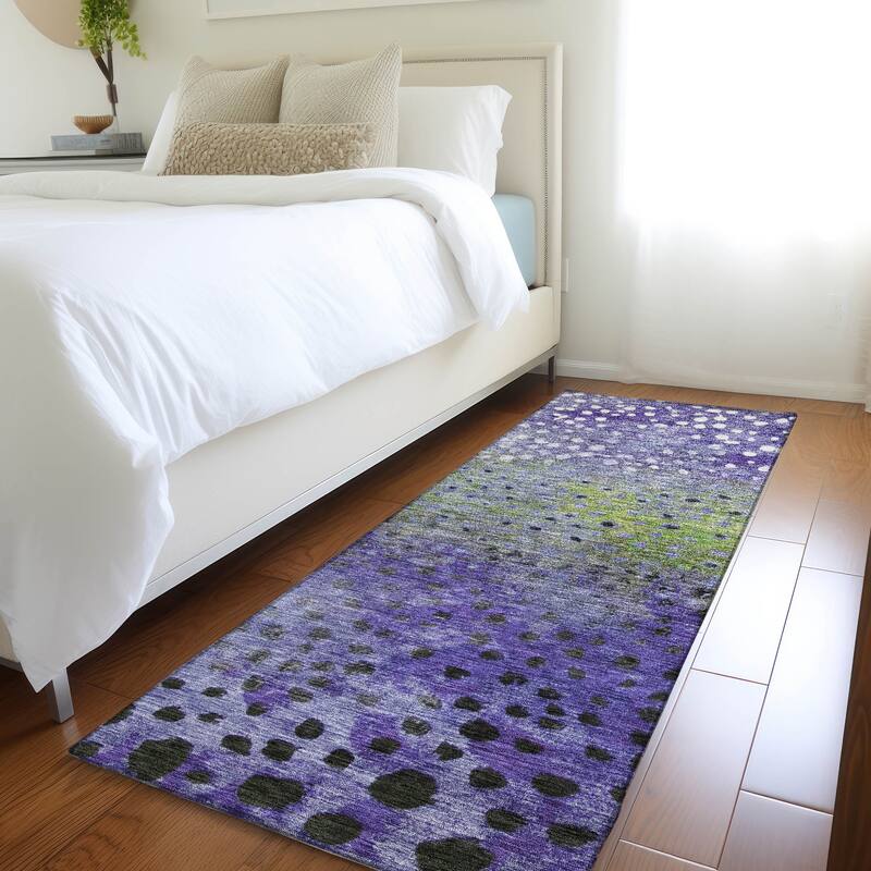 Machine Washable Indoor/ Outdoor Abstract Modern Chantille Rug - Purple - 2'3" x 7'6"