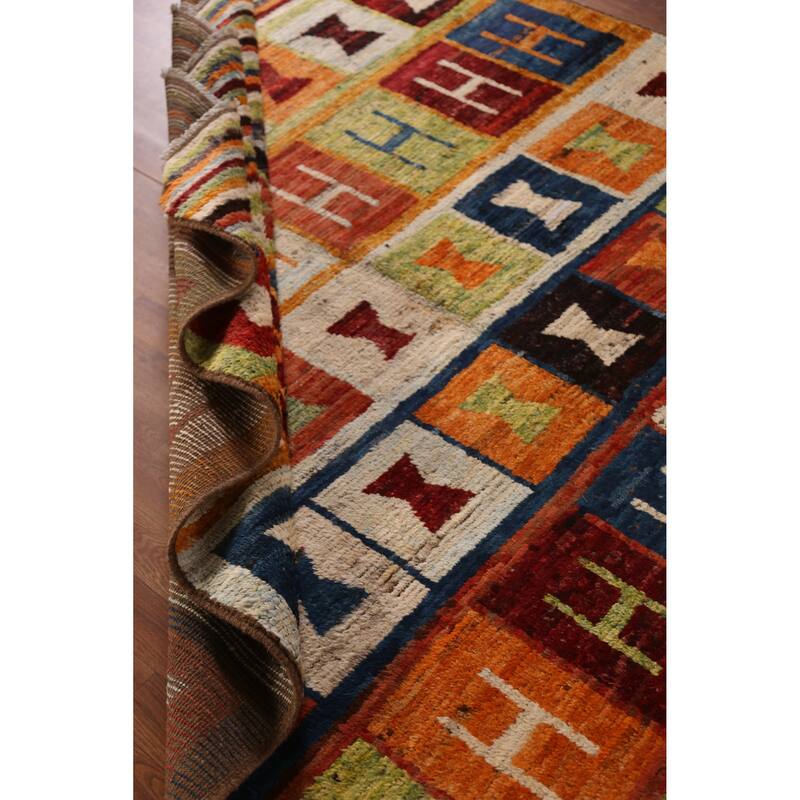 Striped Geometric Moroccan Oriental Area Rug Hand-Knotted Wool Carpet - 6'8" x 9'7"