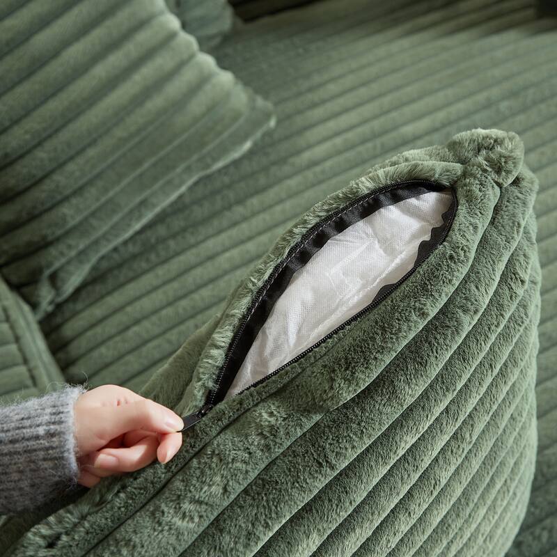 Modern Double Sleeper Sofa Comfortable Cloud Couch Soft Fluffy Corduroy Upholstery With Square Armrests Bedroom