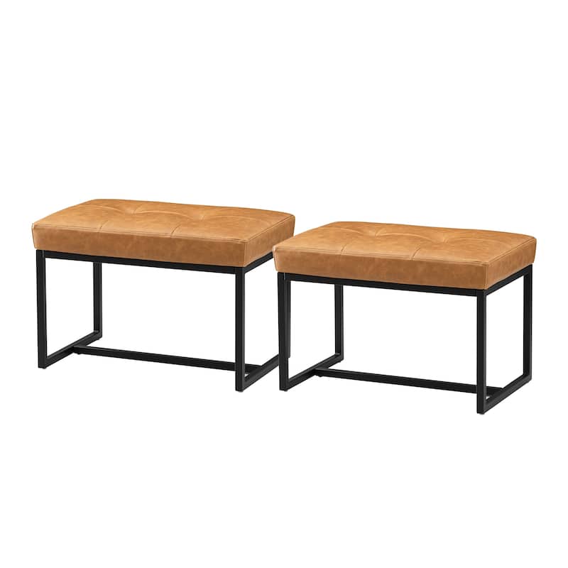 Glitzhome Set of 2 24"W Modern PU Leather Button-tufted Ottoman Foot stool - Camel