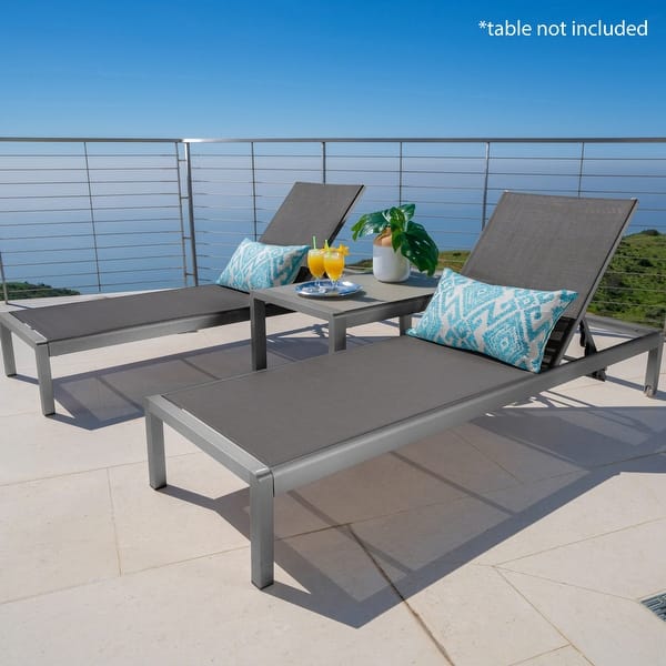 slide 2 of 54, Cape Coral Outdoor Aluminum Chaise Lounge (Set of 2) by Christopher Knight Home - 77.56" D x 25.20" W x 11.80" H Grey