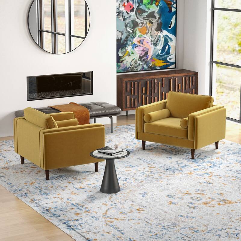Flavia Mid-Century Pillow Back Velvet Lounge Chair Set