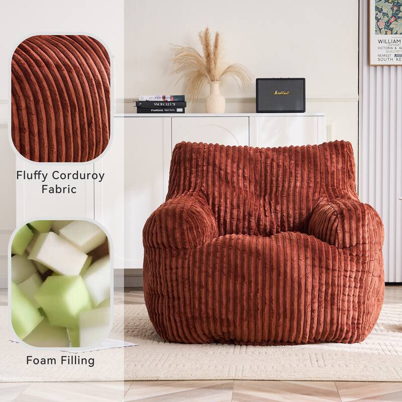 Soft Fluffy Corduroy Fabric Bean Bag Chair Filled With Memory Sponge