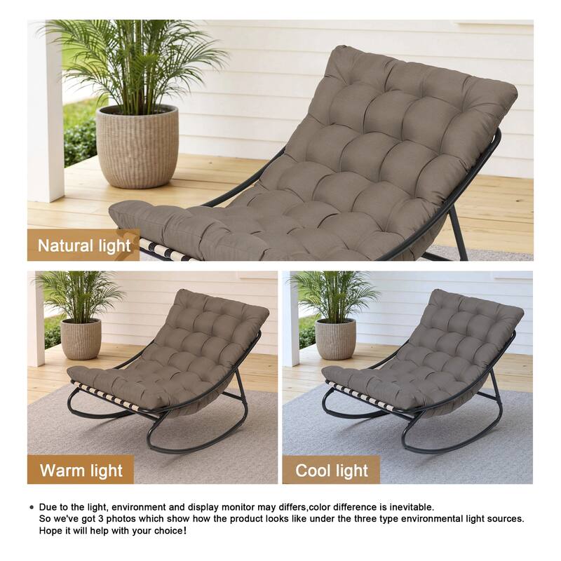 Outdoor Metal Frame Rocking Chair with Water-Resistant Cushions