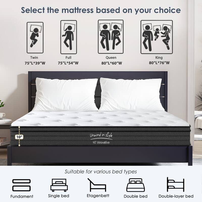 SogesSleep 10" Hybrid Mattress Pocketed Springs and Memory Foam