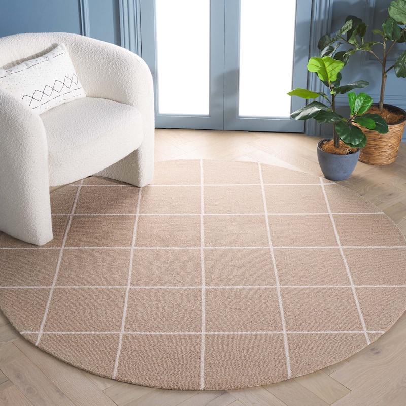 Martha Stewart by SAFAVIEH Alessya Checkered Grid Wool Rug - 6' Round - Beige/Ivory