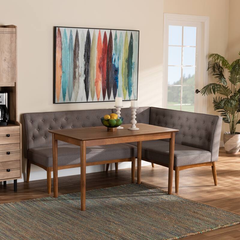 Riordan Mid-Century Upholstered and Walnut 3-PC Dining Nook Set
