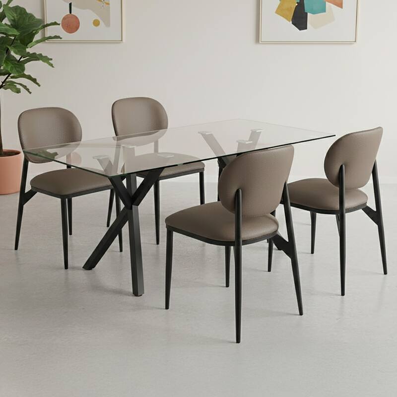 Modern Faux Leather and Metal Dining Chair, Set of 4