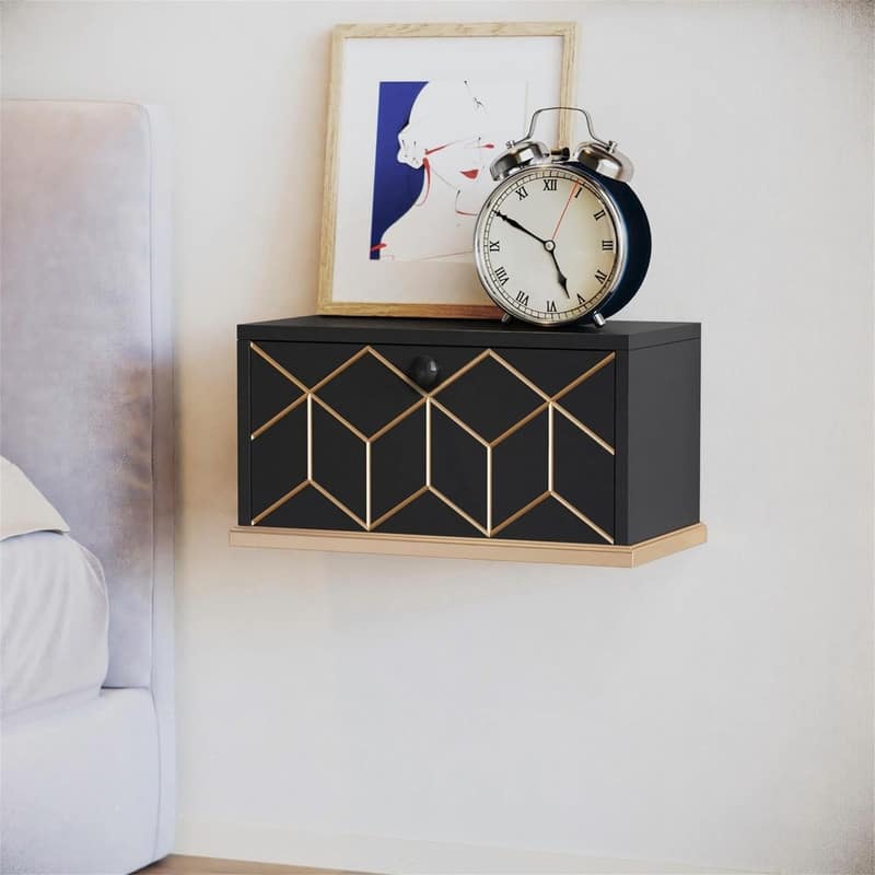 Floating Nightstand Small Nightstand with Flap Door - 6.69"D x 13.18"W x 6.92"H