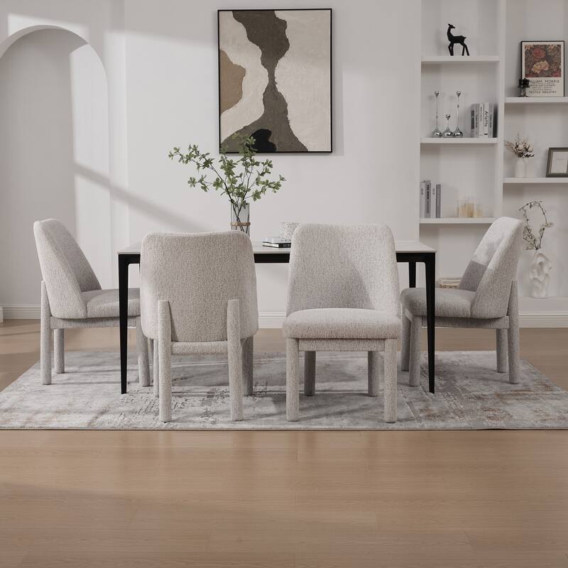 Side Chair Dining Chair Accent Chair Simple Kitchen Chair Set of 4 Beige Dressing Chair with Curved Backrest