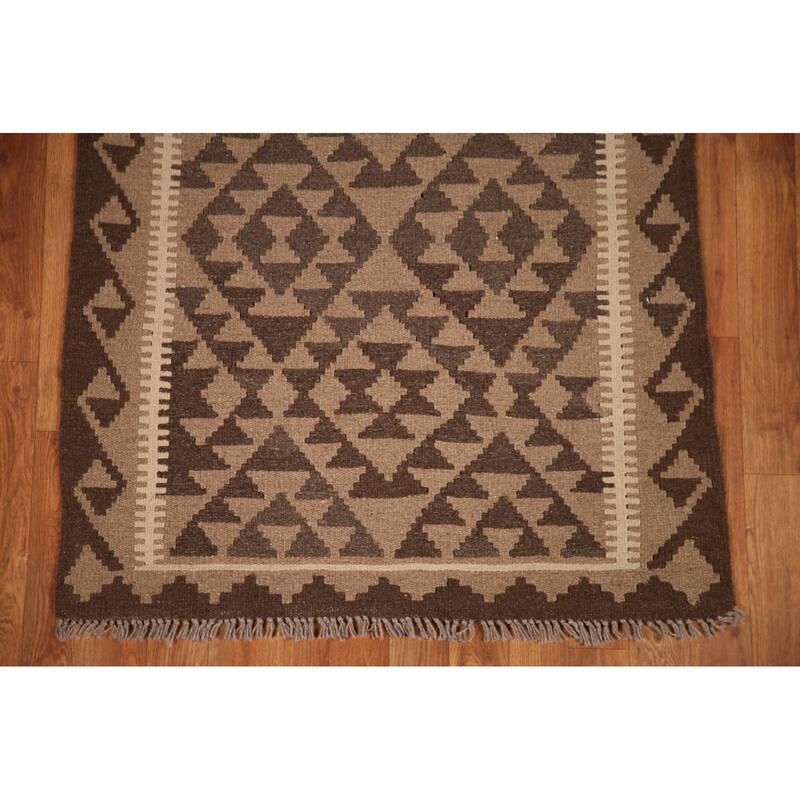Brown Kilim Area Rug Flat-weave Wool Foyer Carpet - 2'11" x 5'0"