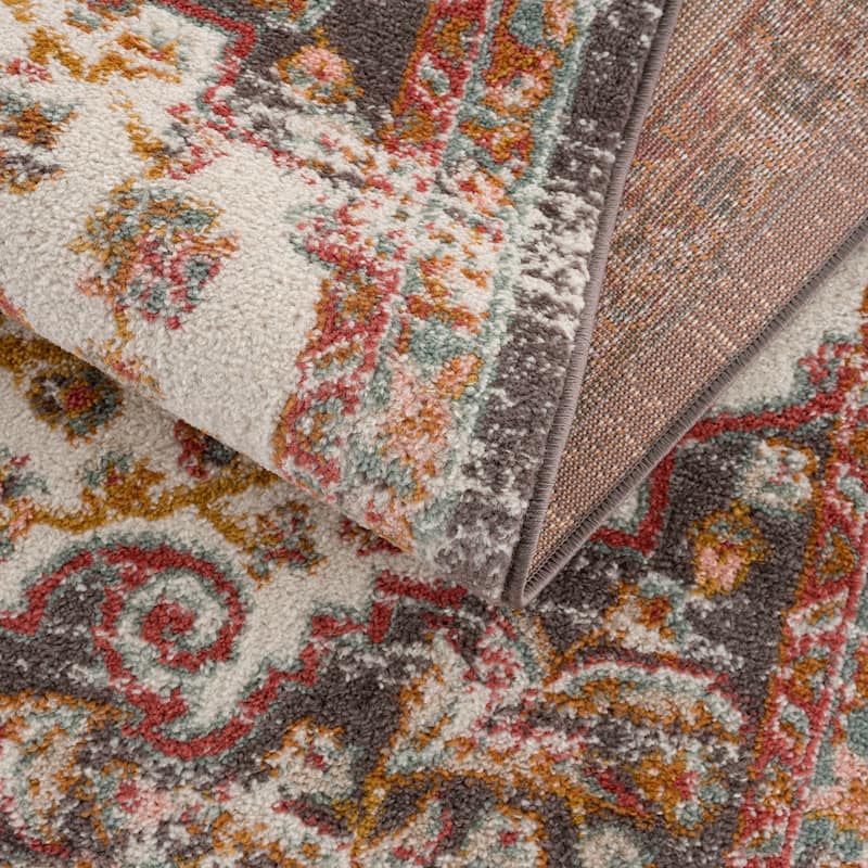Hauteloom Oark Living Room, Bedroom Area Rug - Brick Red, Camel, Charcoal - 5'2" x 7'