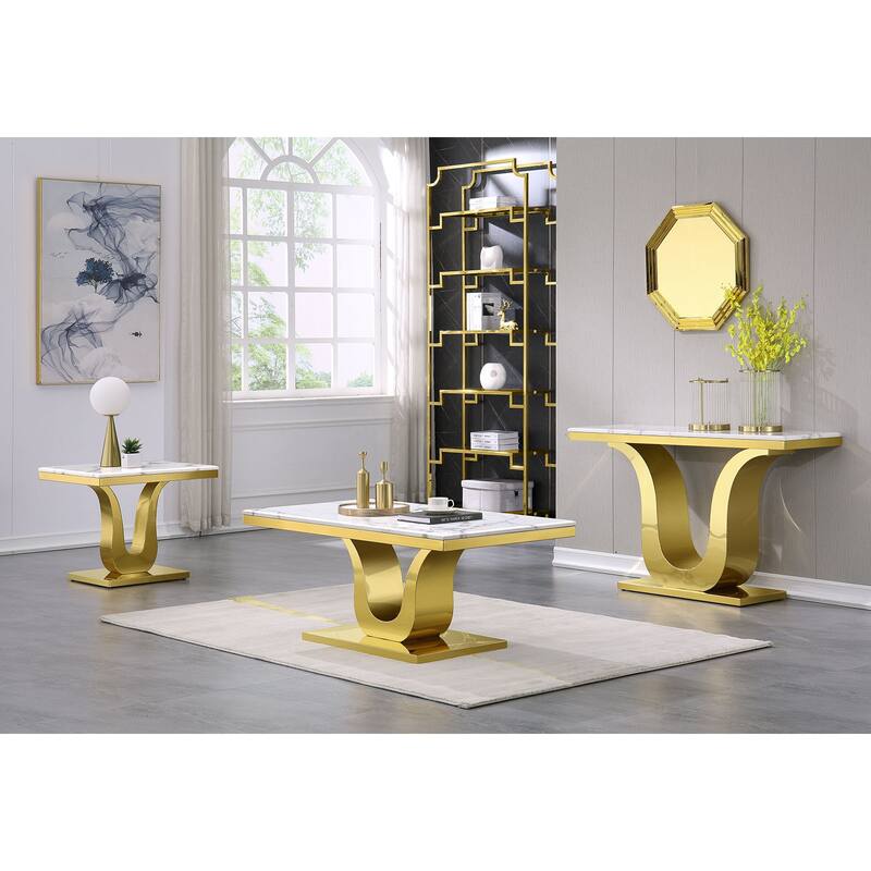 Side Table with Gold Stainless Steel base - Three end table