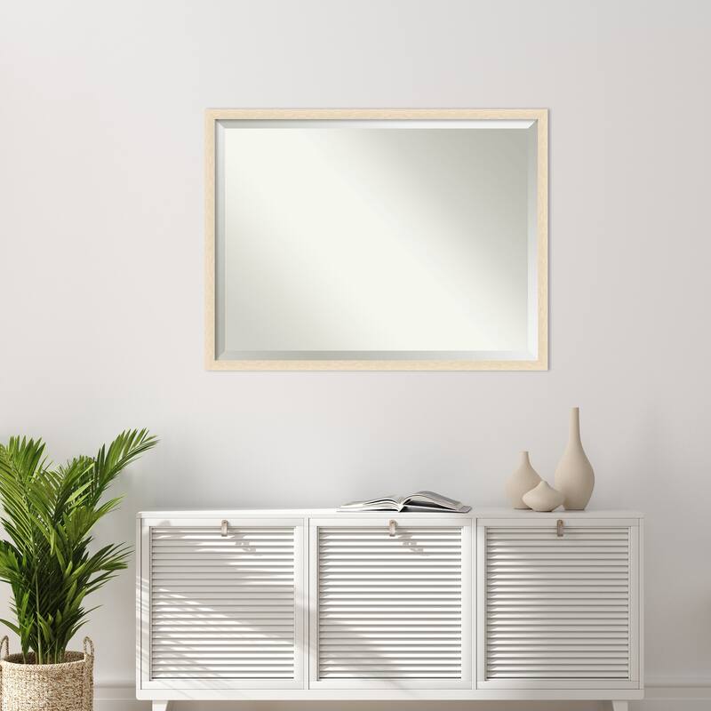 Woodgrain Stripe Beveled Wood Framed Wall Mirror