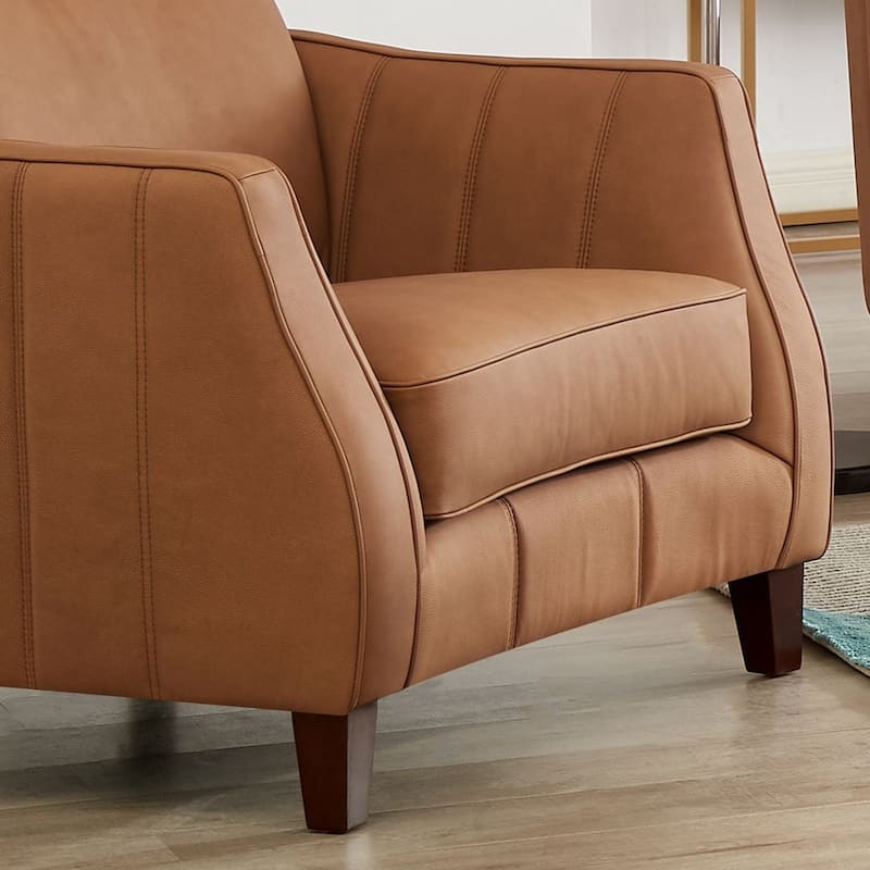 Hydeline Aria Top Grain Leather Sofa Loveseat and Chair Set with Feather Memory Foam and Springs