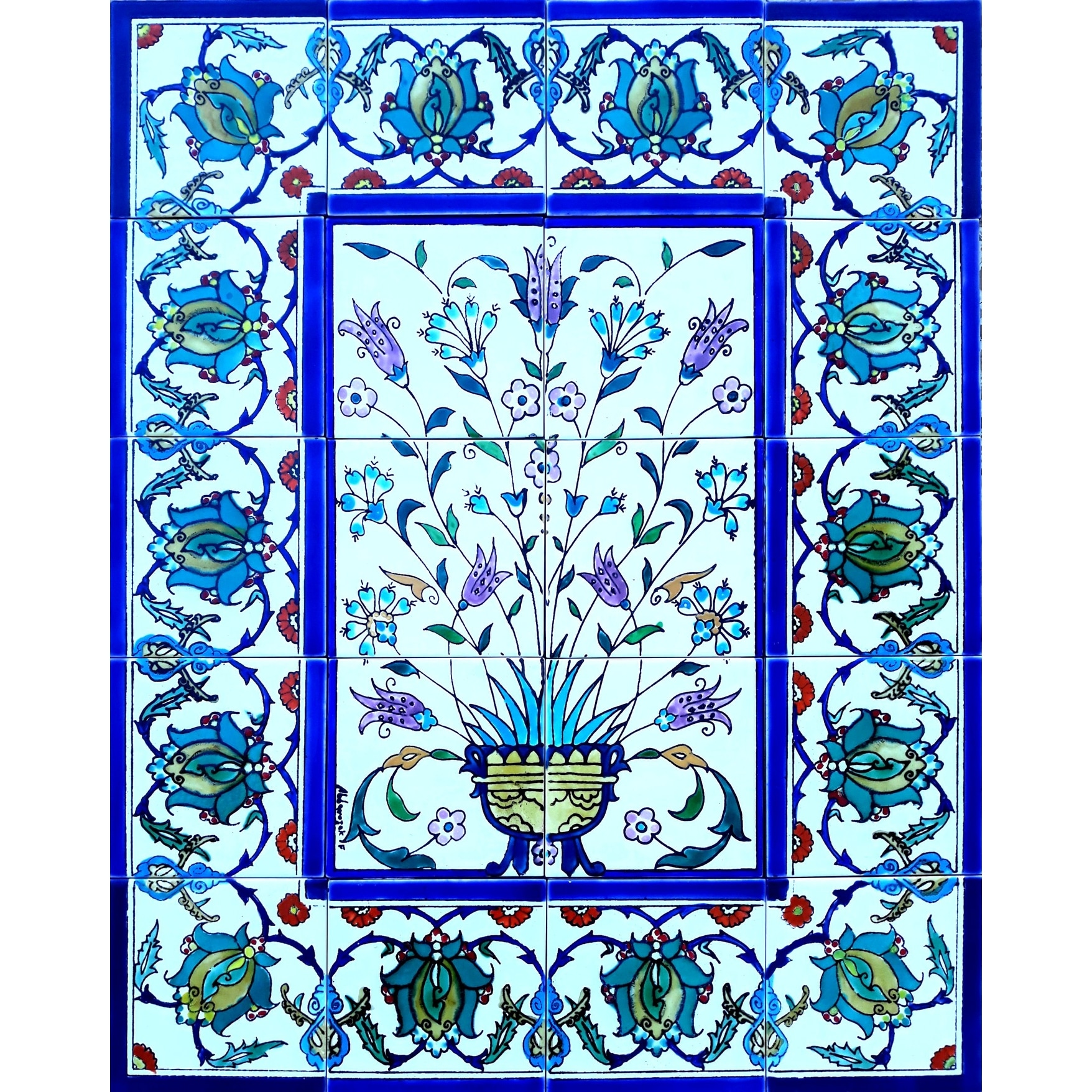 18in x 18in Arabesque Turkish Design 18pc Tile Ceramic Wall Mural