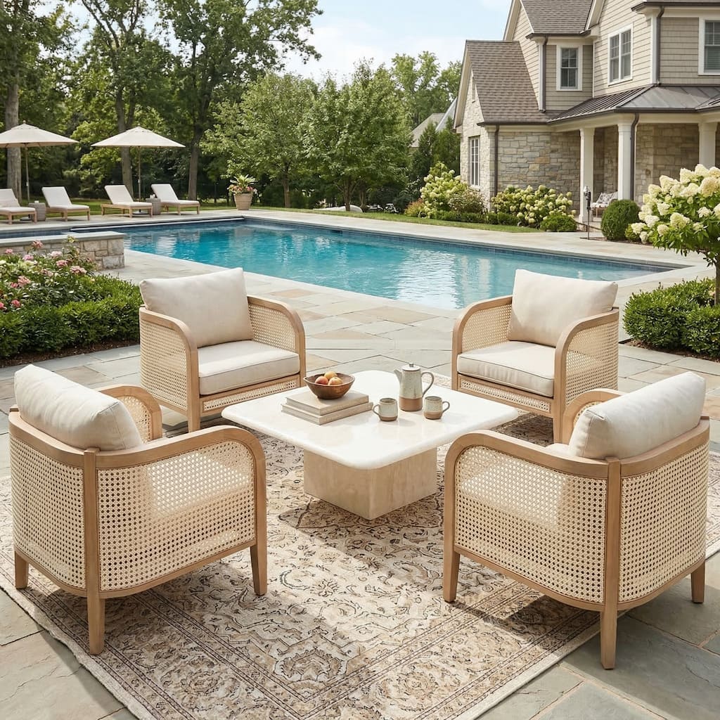 Christopher Knight Home - Isabella Outdoor Patio Acacia Wood Wicker Armchair with Cushions