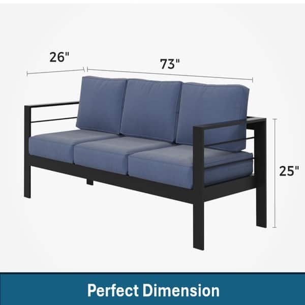 dimension image slide 4 of 6, 3-Seater Outdoor Couch with Plush Cushions, Broad Armrests and Contoured Backrests