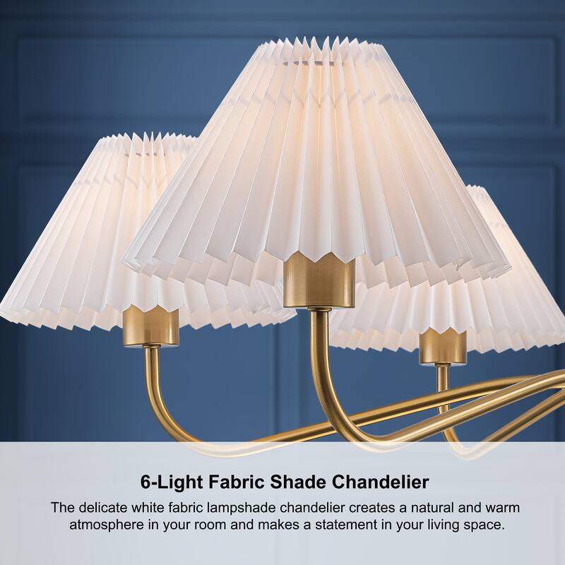 Starsky 6-Light Chandelier with Pleated Fabric Shades Handmade Black & Gold for Dining Room, Kitchen, Living Room and Foyer