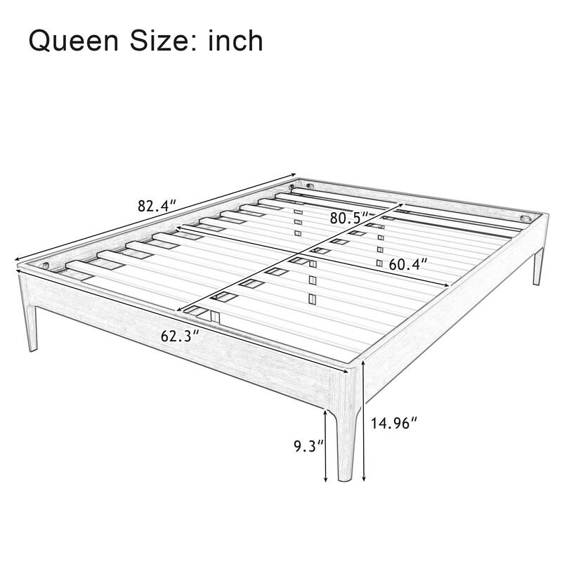 GDFStudio - Mid-Century Solid Bamboo Platform Bed Frame with Velcro Slat Metal Support & Noise-Free Pad, No Box Spring Needed