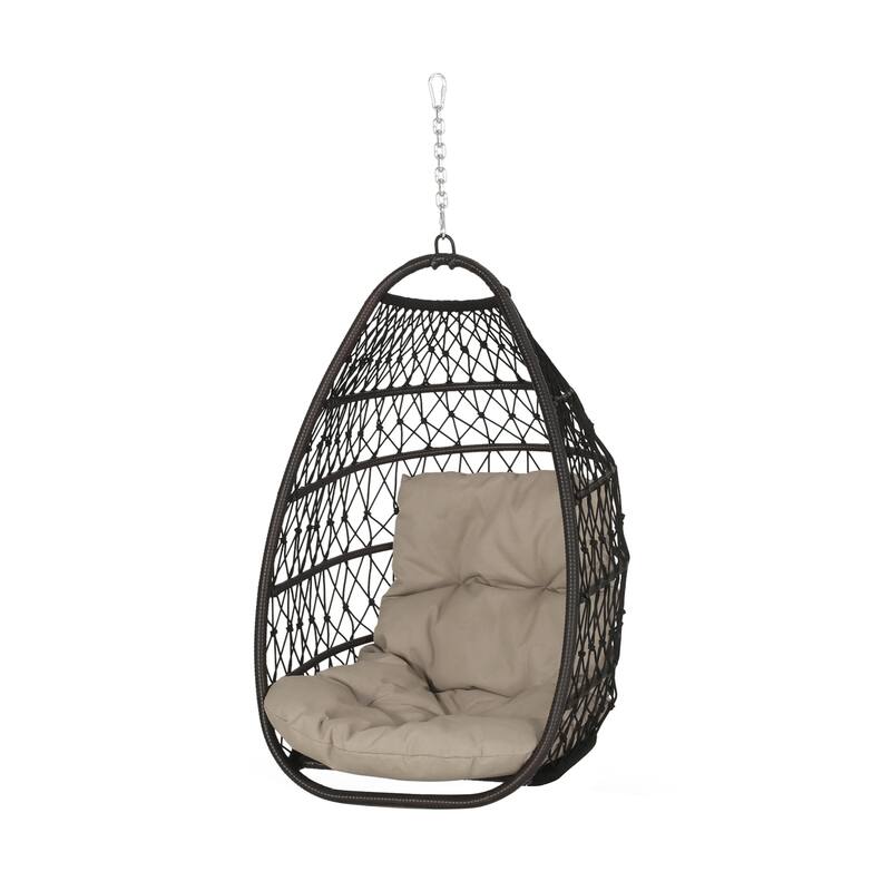 Roomfitters Hanging Wicker Egg Chair, Teardrop Rattan Swing Seat with Soft Tan Cushion and Steel Chain for Patio - Brown