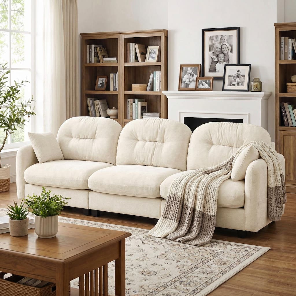 Homy Casa Chenille 3-Seat Modular Sofa, Tufted Back, Ergonomic Couch