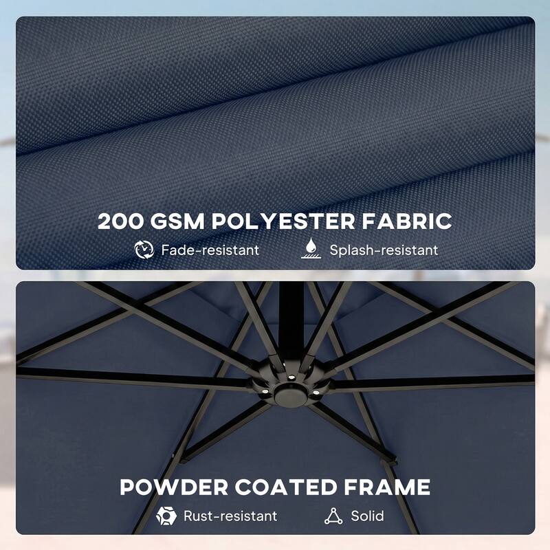 Outsunny 10 ft Offset Patio Umbrella with Cover, Round Hanging Cantilever Umbrella with 6-Position 360° Rotation, Sky Blue