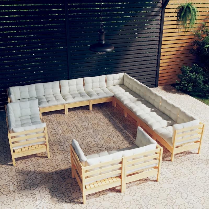 vidaXL Solid Pinewood Patio Lounge Set 13 Piece with Cushions Multi Colors - 25" x 25" x 24.6"