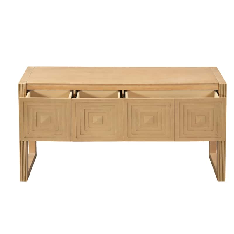 Christopher Knight Home - Modern Geometric Carved Console Table with Soft-Close Drawers & Fluted Legs for Living Room, Hallway
