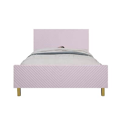 Wooden Full-Size Bed with Metal Legs in High Gloss Pink Finish