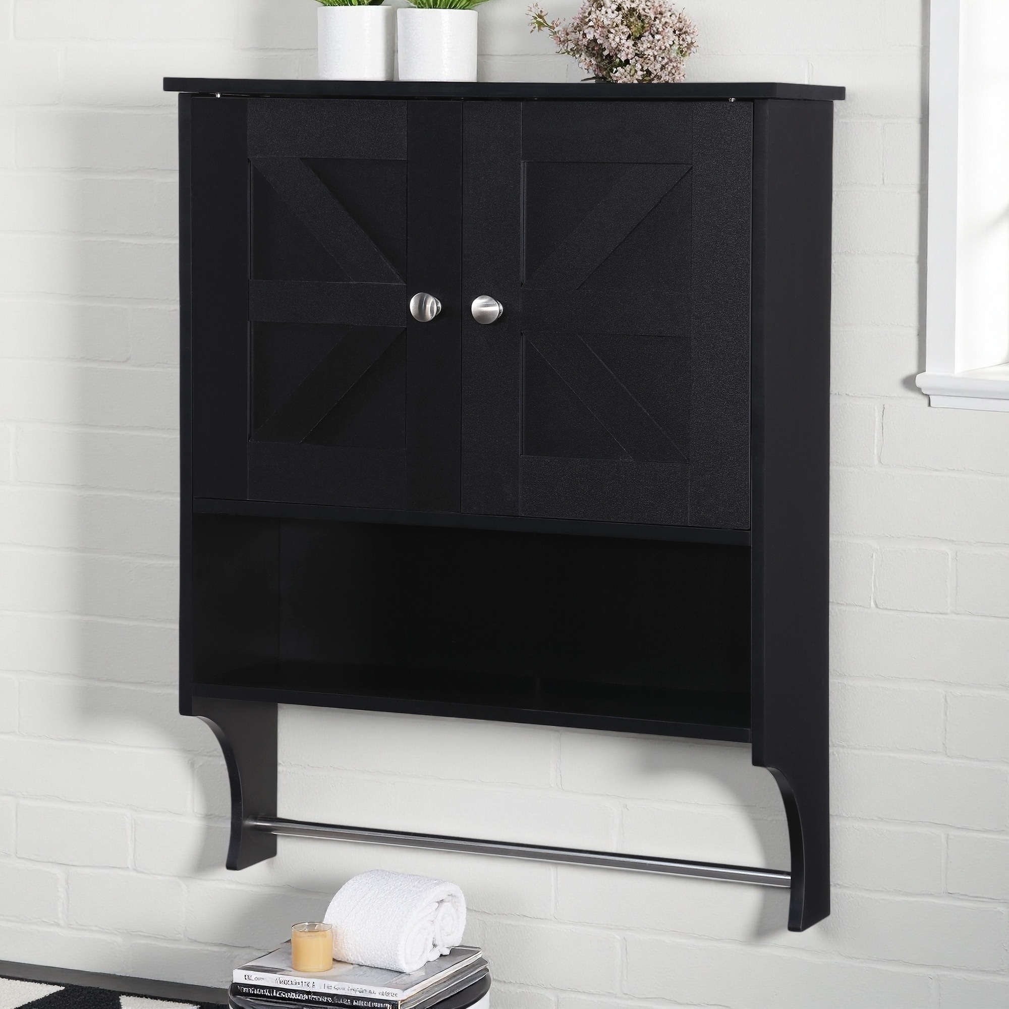 28"H Over The Toilet Storage Cabinet, Farmhouse Medicine Cabinet with 2 Doors and Adjustable Shelves, Bathroom, Living Room