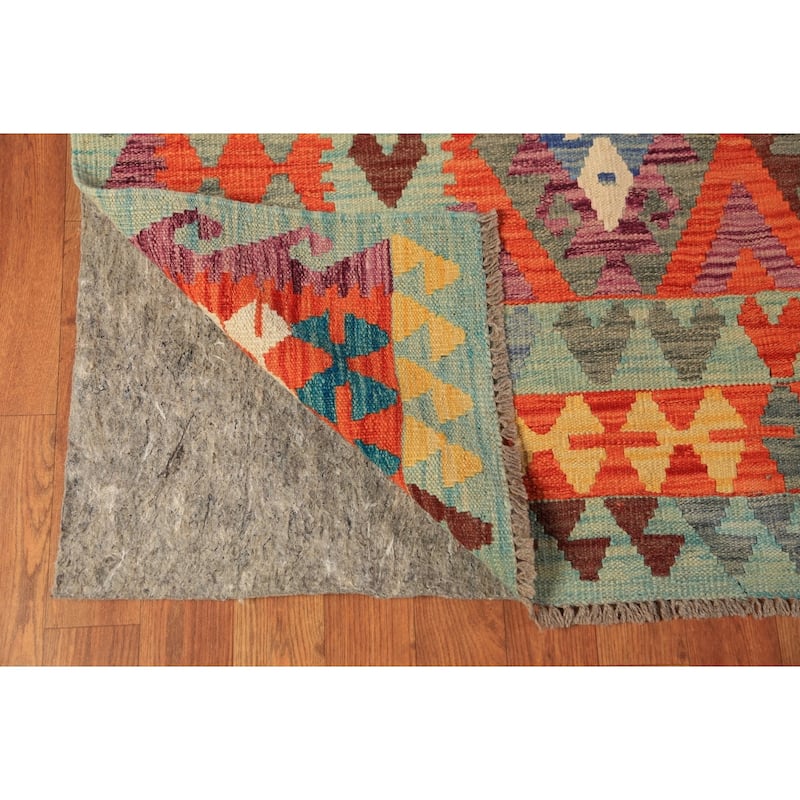 Orange Kilim Reversible Rug Flatweave Oriental Wool Carpet - 8'5"x 11'2"