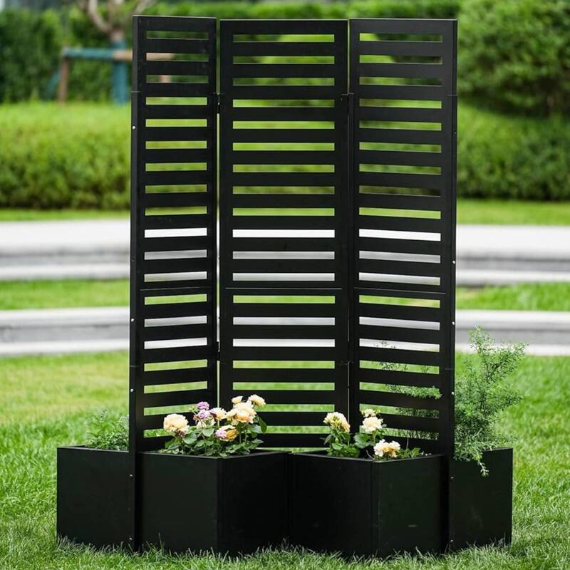 3-Panel Freestanding Privacy Screen with Planter Box for Patio - N/A