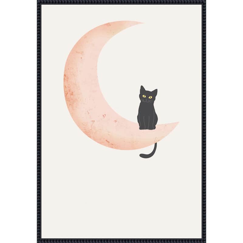 Cat Crescent Moon by Melloi Art Prints Framed Canvas Wall Art