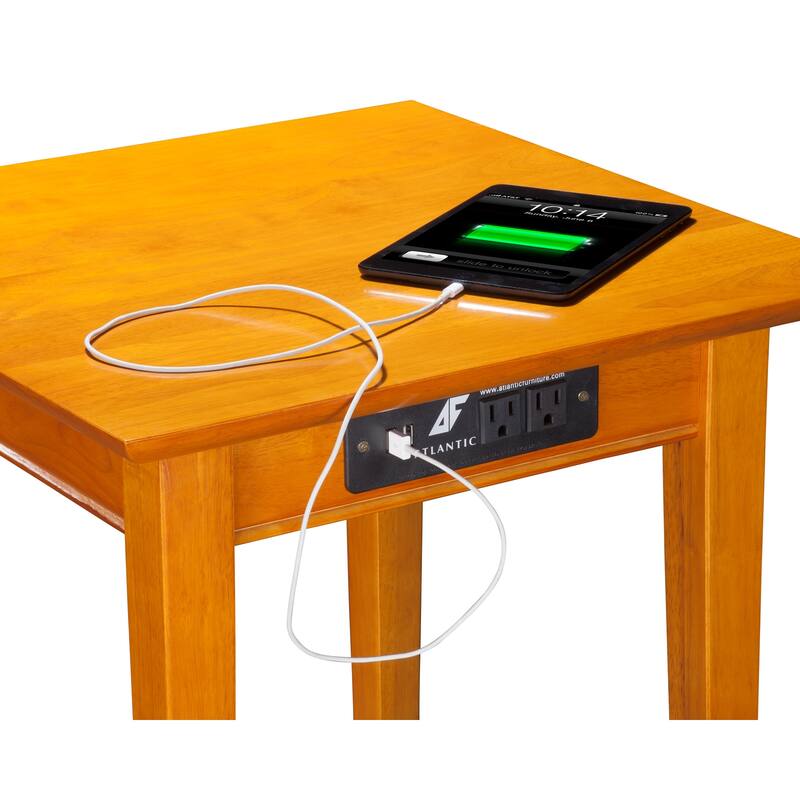Modern End Table with Charging Station - Walnut Finish, 20" x 20" Living Room Side Table - 22