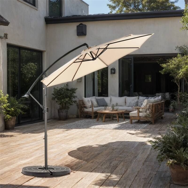 116" Patio Hanging Polyester Umbrella with Tilt Adjustment and 8 Ribs