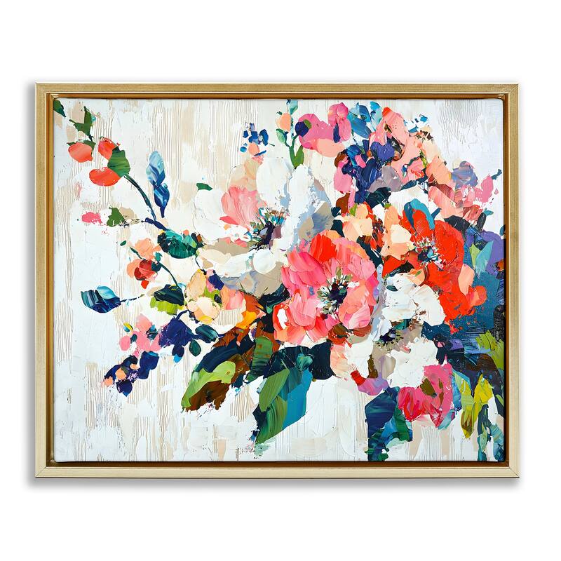 Stupell Abstract Flower Blooming Branch Framed Floater Canvas Wall Art Design By Franklyn Gregory - 21 x 17 - Gold
