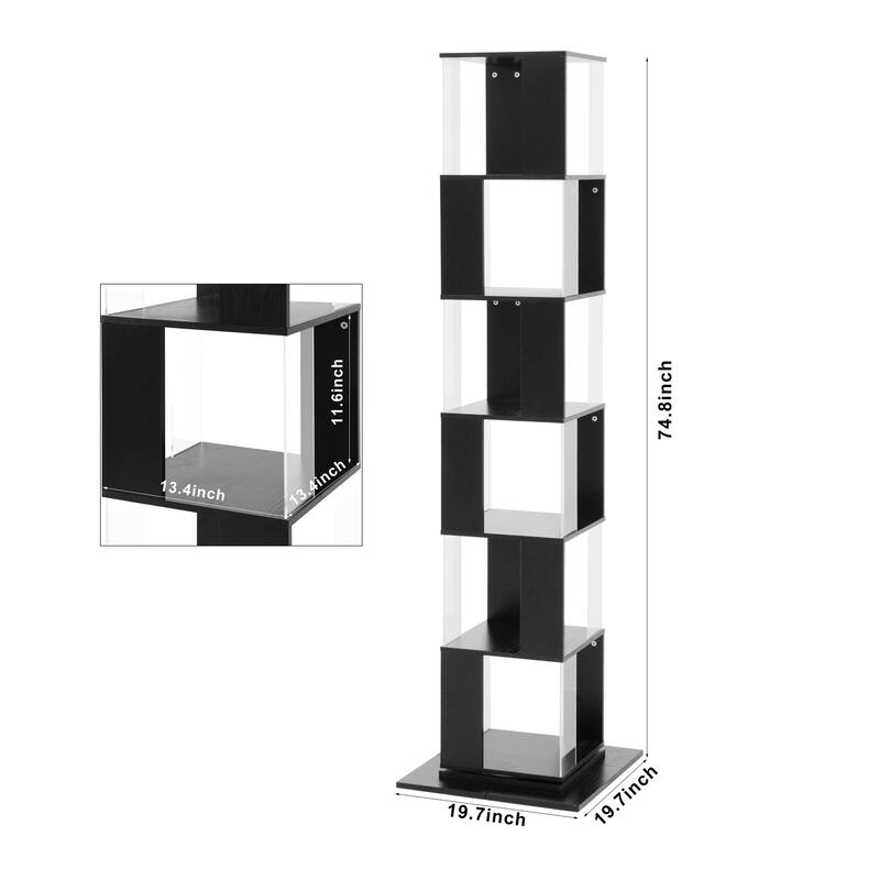 6 tier Rotating Bookshelf, Floor Rack Simple Bookcase