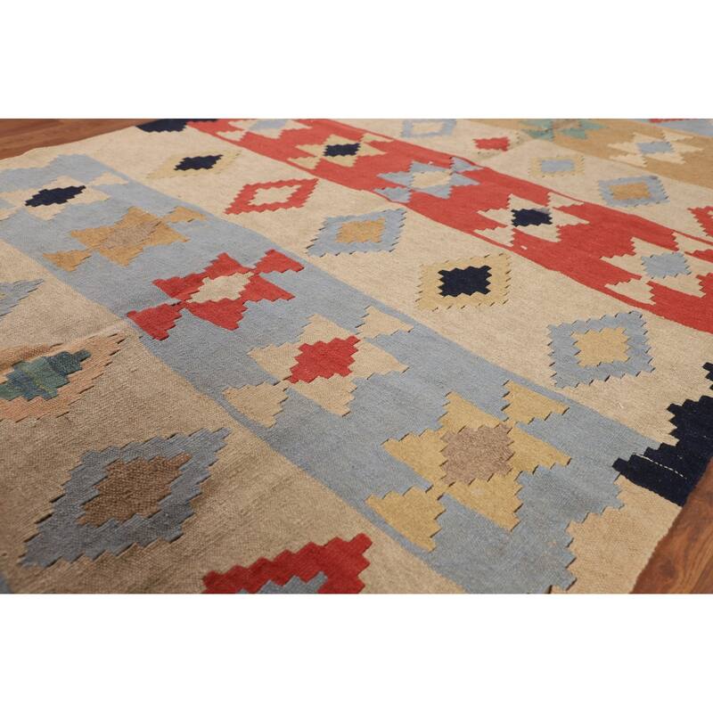 Striped Geometric Kilim Persian Vintage Area Rug Flatweave Wool Carpet - 4'8"x 7'10"