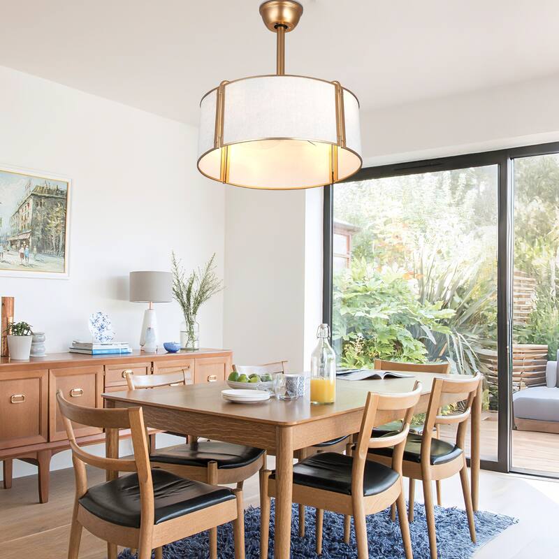 Cusp Barn 19" Caged Ceiling Fan with Lights, Gold Boho Farmhouse 6 Speeds Reversible Fandelier Ceiling Fan for Bedroom