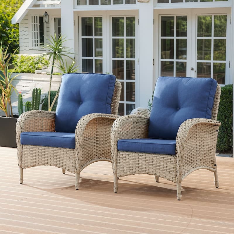 2 Pieces Wicker Patio Chairs Grey-BLue - Light Grey - Blue - Light Grey