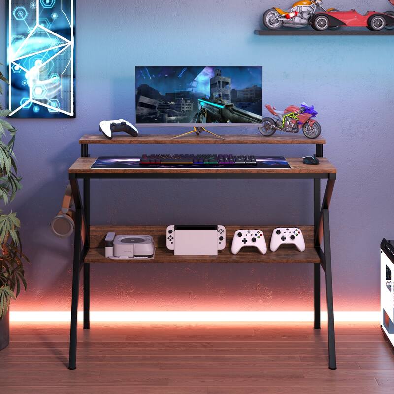 39 Inch Computer Desk with Monitor Shelf and Storage Small Home Office Gaming Table