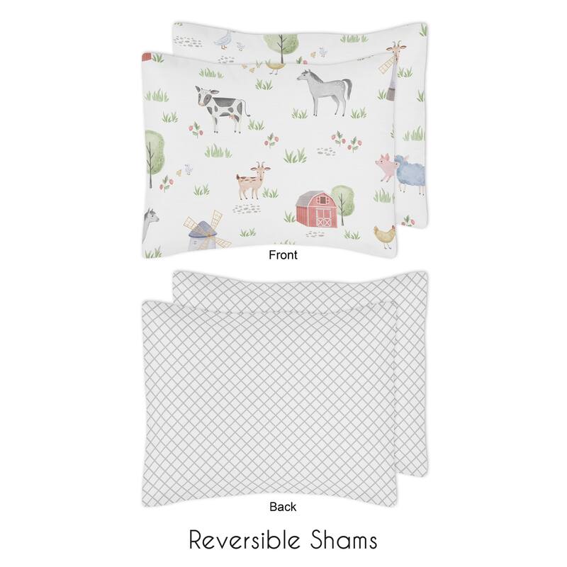 Farm Animals Collection Boy Girl 3-piece Full / Queen-size Comforter Set - Watercolor Farmhouse Lattice Horse Cow Sheep Pig